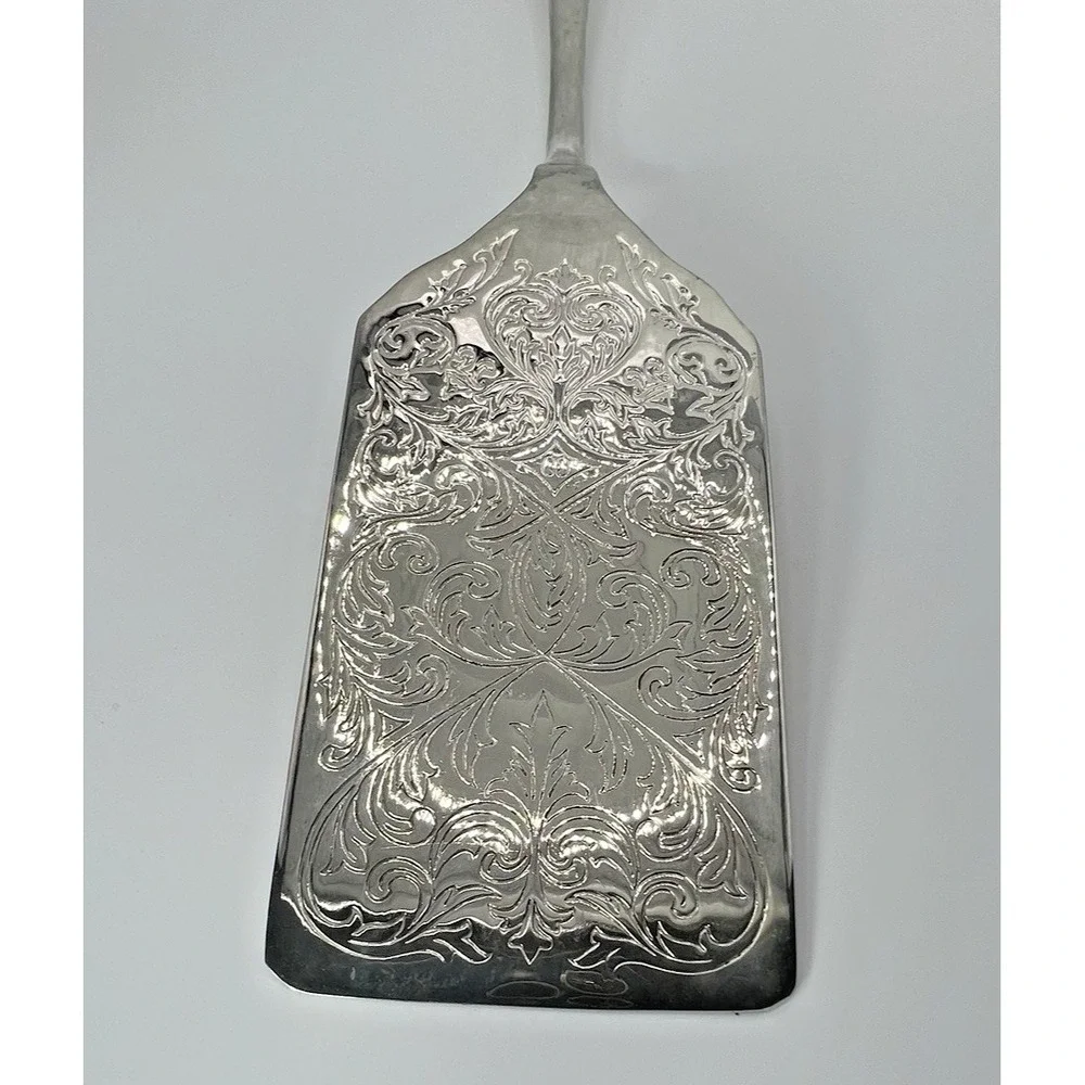 Vintage Silverplate Engraved Cake Pastry Lasagna Server Ornate Floral 11